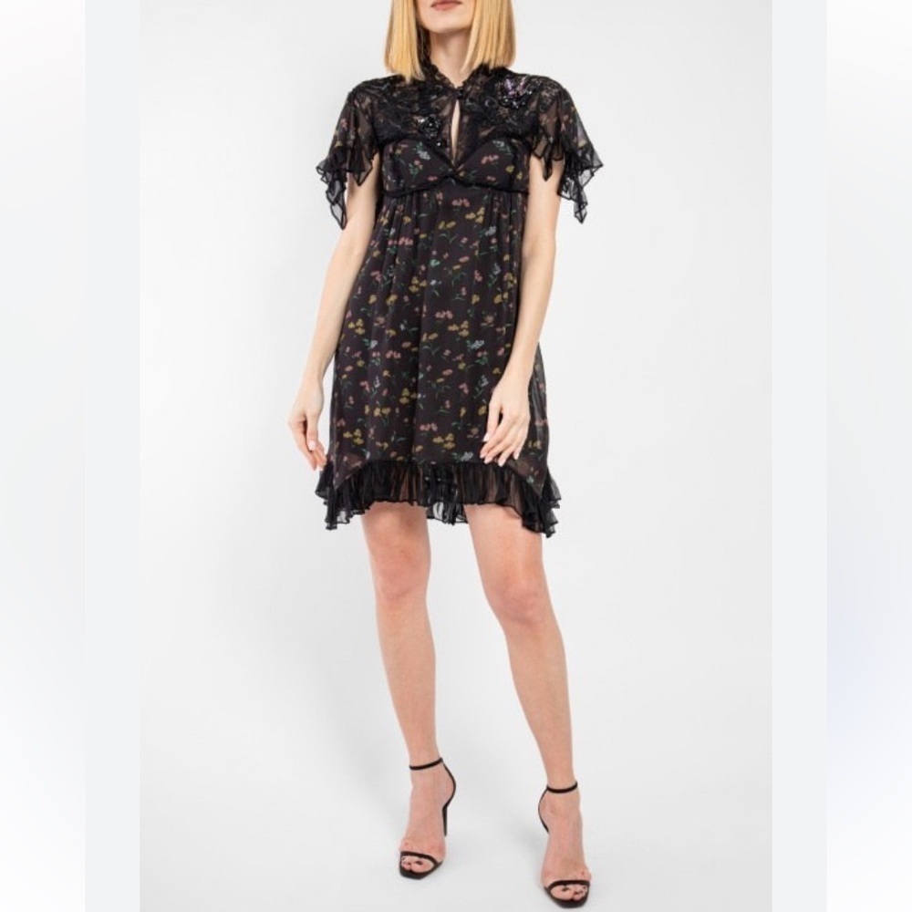COACH Floral Print mini Dress Size 8 Black NWT whimsygoth fairy